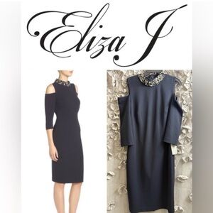 NEW Eliza J Navy Cold Shoulder Dress